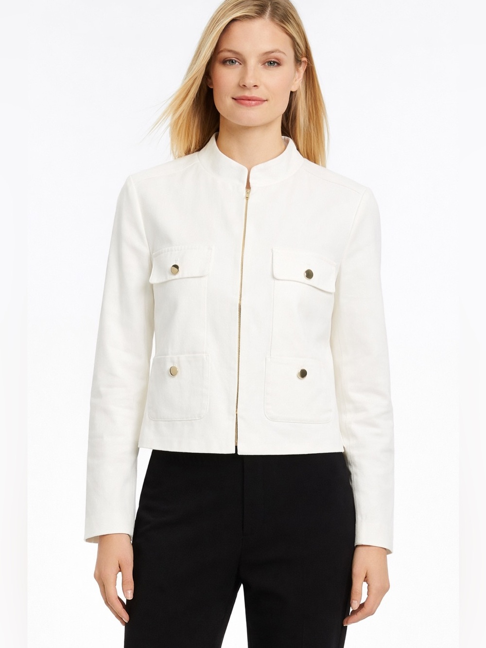 EMALINE Patras Jacket White Linen Blend Lined Gold Buttons Womens Sz 10 NEW